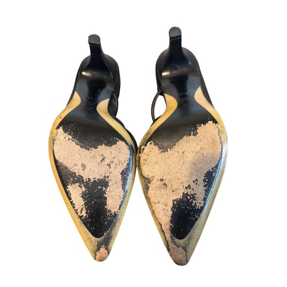 Women's Black Leather Shoe Kenneth Cole Strappy High Heels 7 1/2 Vamp Italy - Picture 2 of 10